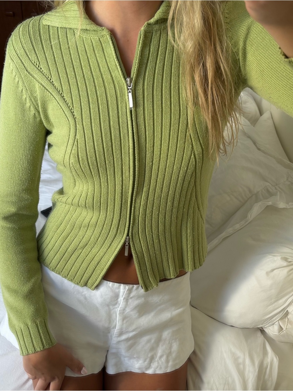 vintage Ribbed Zip-Front Sweater - Picture 3 of 6